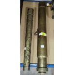 A brass military telescope and 3 brass telescope parts