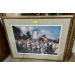 J. McCoombs  Parade in Northern Village, artist signed print, framed and glazed