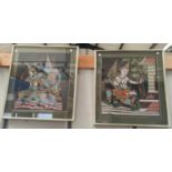 A pair if Indonesian silk pictures; framed & glazed.