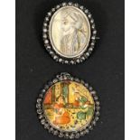 A brooch set with a 1/2 length portrait of a person potentate with a beard; a mother of pearl set