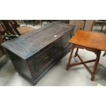 A William and Mary style oak blanket box; a small square oak stool