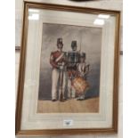 2 19th century soldiers and a drummer boy, watercolours, unsigned 35 x 25cm framed and glazed and
