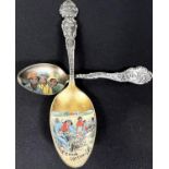 Two enamelled silver souvenir spoons depicting slavery scenes in Tennessee and Georgia