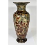 Doulton Lambeth: Late 19th/early 20th century stoneware vase with green textured ground and autumn