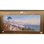 A 19th century Italian Lake scene with road by a lake, unsigned, 24 x 54cm, framed and glazed