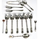 A set of 6 shell and acanthus teaspoons, Sheffield 1959; other hallmarked silver spoons; etc., 9oz