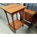 A golden oak barley twist two tier occasional tables and an oak occasional table