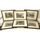 A brass oil lamp converted and a selection of prints of horses by Hancock