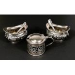 A pair of hallmarked silver mustard pots and spoons, Birmingham 1903, and another 3.3oz