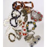 A selection of various bead necklaces, white metal etc. set with various coloured stones.