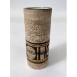 TROIKA: a ceramic vase of cylindrical form with signature to the base, height 13.5cm
