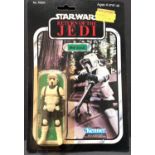 A Kenner Return of the Jedi figure on 77 card:  Biker Scout, 3.75", slightly yellowed blister