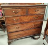 A Georgian mahogany chest of 3 long and 2 short drawers, with chequered line inlay and brass swan