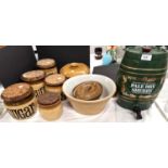 A green glaze "Pale Dry Sherry" barrel; a selection of kitchen storage jars etc