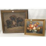 Ada Whiston: an early 20th century oil on board of three puppies, dated 1924, 29 x 34cm; a still