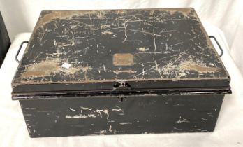 A metal deed box containing post/cigarette cards/childrens books; etc.