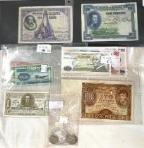 BANKNOTES: BOLIVIA 1 peso 1928 missing overprint and 5 others; CHINA: 6 uniface bank notes;