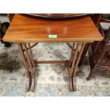 A nest of 2 trio style occasional tables; a pedestal occasional table; a stool