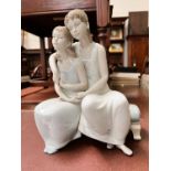 A modern Lladro group two girls on bench Y96RD height 23cm