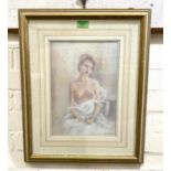 Peter Worswick:  semi-naked young woman, seated, pastel, signed, 33 x 23cm, framed and glazed; a