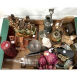 A silver plated gourd; miniature instruments; decorative items