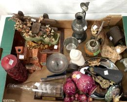 A silver plated gourd; miniature instruments; decorative items