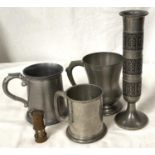 A pewter tankard, two others and a vintage Jonelle Stainless Steel Cutlery Service etc