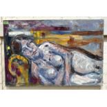 Lawrence Isherwood (1917-1988):  three quarter length reclining female nude, oil on canvas,