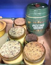 A green glaze "Pale Dry Sherry" barrel; a selection of kitchen storage jars etc