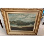 Oil on canvas of a lake scene, framed and glazed, other various pictures etc