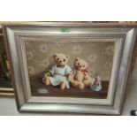 Deborah Jones (1921 - 2012) Teddy bears and a rabbit, an oil on canvas, signed, 30 x 40 cm framed