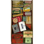 A collection of various vintage tins, Players Navy Cut, Red Breast and others