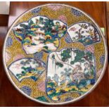 A 19th century Edo Period Yoshidaya Kutani charger, the panels decorated in yellows and greens on