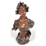 Art Nouveau style bronze:  half length bust of a young woman in bonnet, signed S. Kinsburger, height