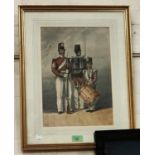 2 19th century soldiers and a drummer boy, watercolours, unsigned 35 x 25cm framed and glazed and