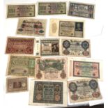 A selection of various German banknotes dated from 1908 to 1923