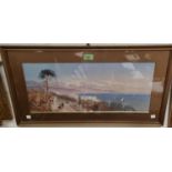 A 19th century Italian Lake scene with road by a lake, unsigned, 24 x 54cm, framed and glazed