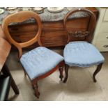 A Victorian set of 3 balloon back dining chairs with blue drop in seats, plus 2 similar chairs; A