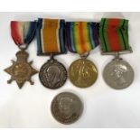 A group of 4 WWI medals to 802 Peter L Hatton, Ches. R; a 1951 crown