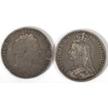 GB Crowns: GIII 1818 LVIII and QV 1889