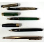 Three vintage Sheaffer fountain pens, one in green colour with 585 gold nib etc