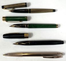 Three vintage Sheaffer fountain pens, one in green colour with 585 gold nib etc