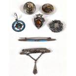 A selection of white metal and other costume jewellery:  cufflinks with classical warrior heads in