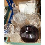 A cutglass decanter, other cut and coloured glassware including Studio items