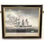 An 1805 aquatint after W. J. White of a print of a ship with note from Christopher Stonehouse to '