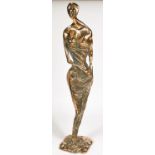 Arthur Dooley (1929-1994):  Impressionistic bronze female figure holding her ruched dress,