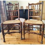 A set of 6 Lancashire spindle back dining chairs with rush seats