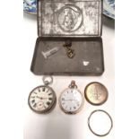A hallmarked silver key wound pocket watch with open face (glass loose); a gold plated keyless