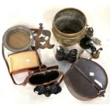 Two pairs of vintage binoculars; metalware; collectors items; etc.