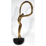 Modernist bronze stylised dancing figure with arms hooped above, unsigned, on